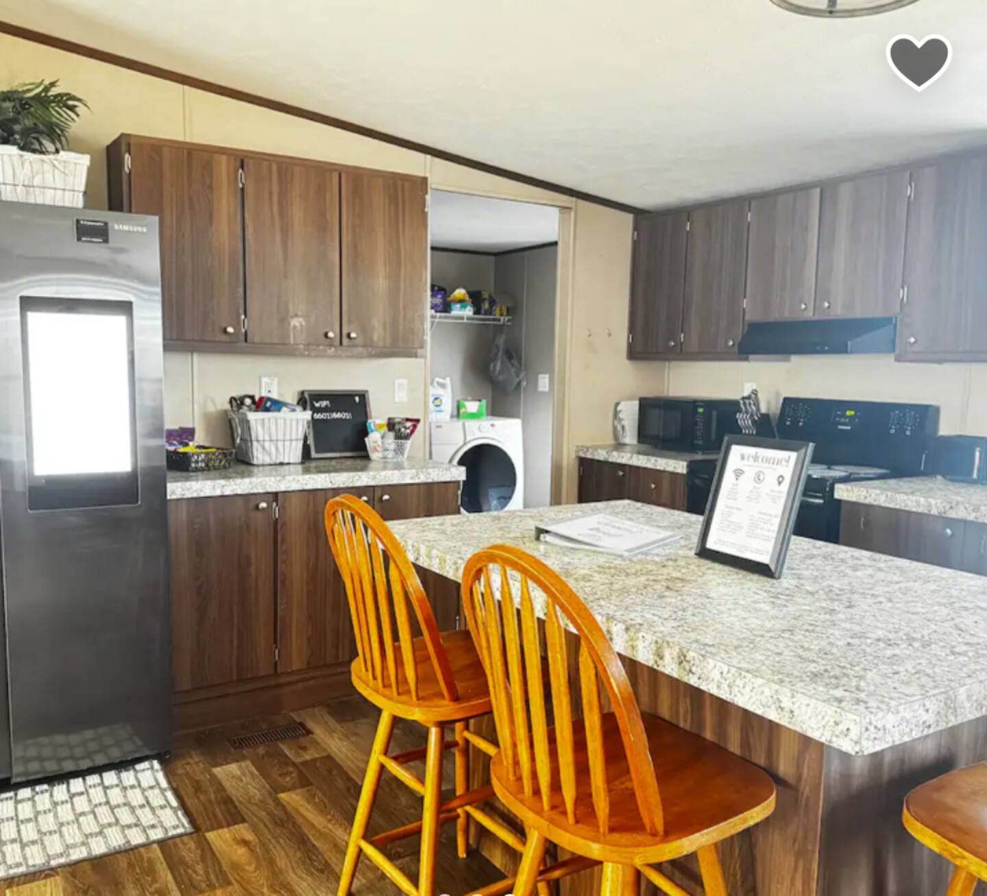 Kitchen and island at Peppergrass Retreat in Abilene Texas